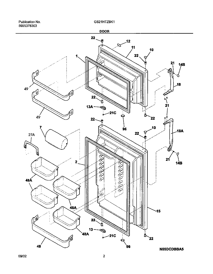 DOORS Diagram and Parts List for GS21HTZBK1  Frigidaire Refrigerator