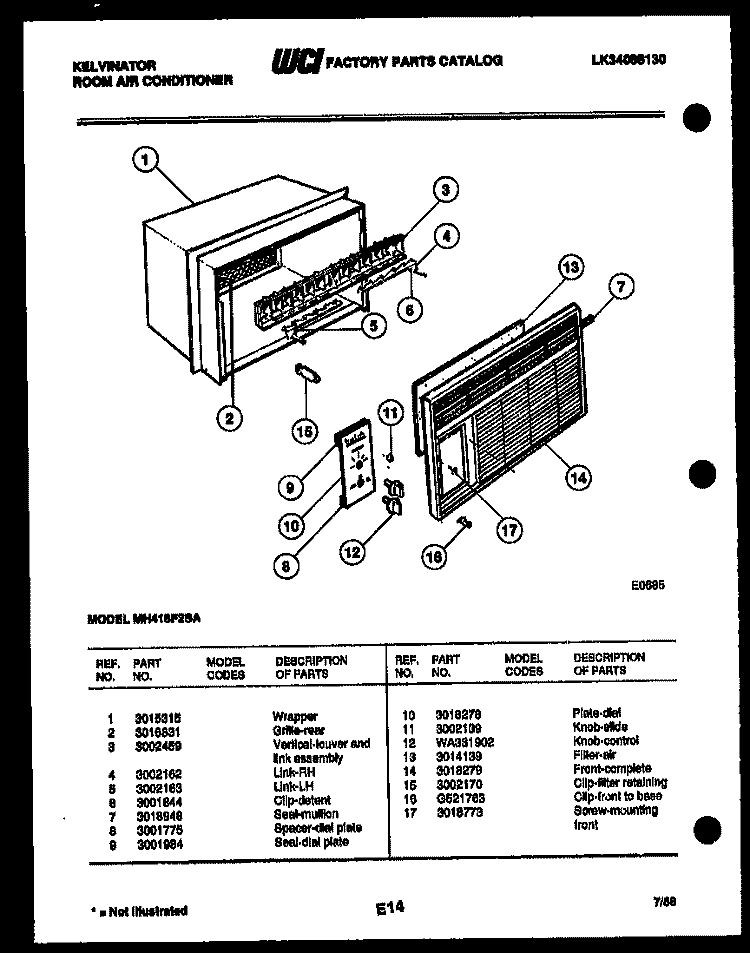 CABINET PARTS Diagram and Parts List for MH418F2SA  Kelvinator Air Conditioner