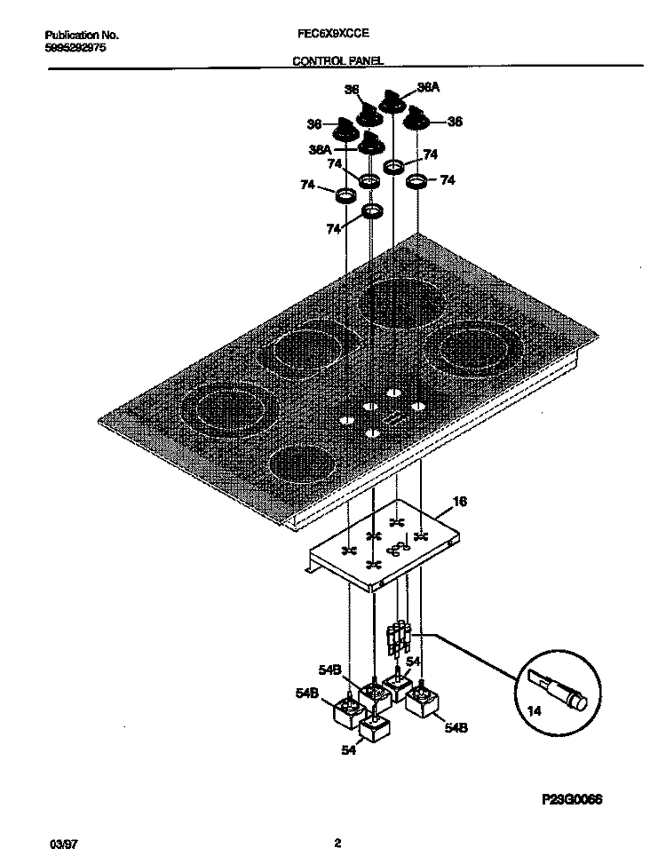 CONTROL PANEL Diagram and Parts List for FEC6X9XCCE  Frigidaire Cooktop
