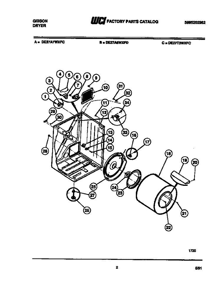 CABINET AND CONTROL PARTS Diagram and Parts List for DE27T3WXFC  Gibson Dryer
