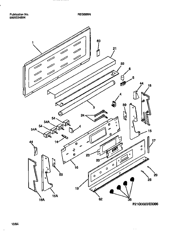 BACKGUARD Diagram and Parts List for REG38BNW4  Frigidaire Range