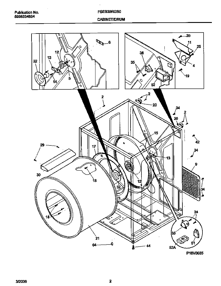 P16V0035 DRY CAB, HEATER Diagram and Parts List for FSEB39RGS0  Frigidaire Dryer