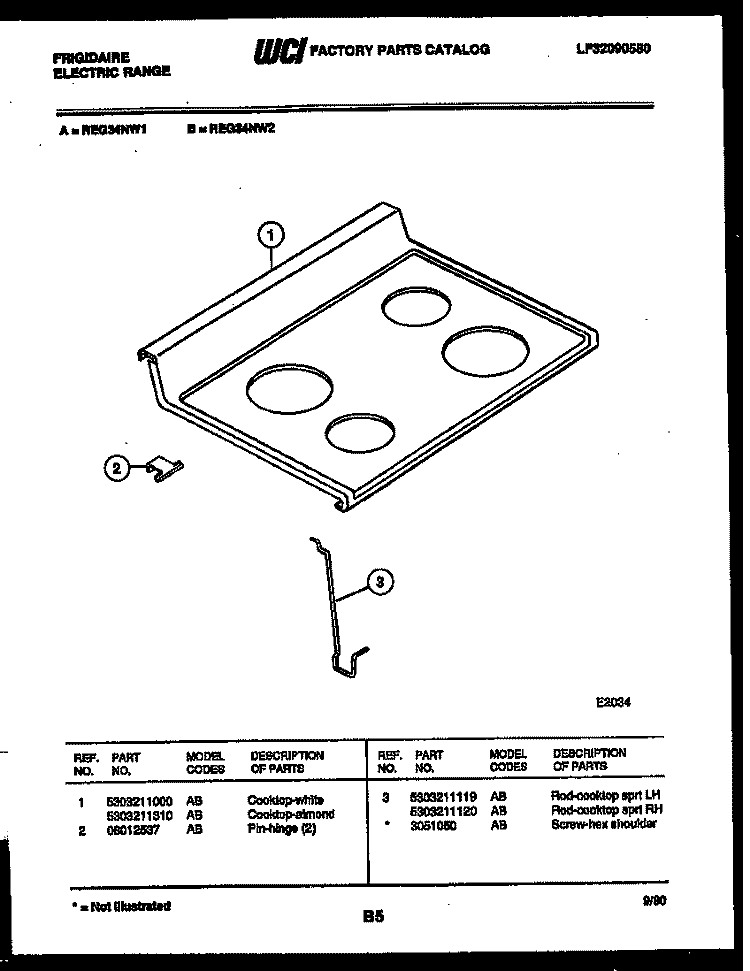 COOKTOP PARTS Diagram and Parts List for REG34NW1  Frigidaire Range