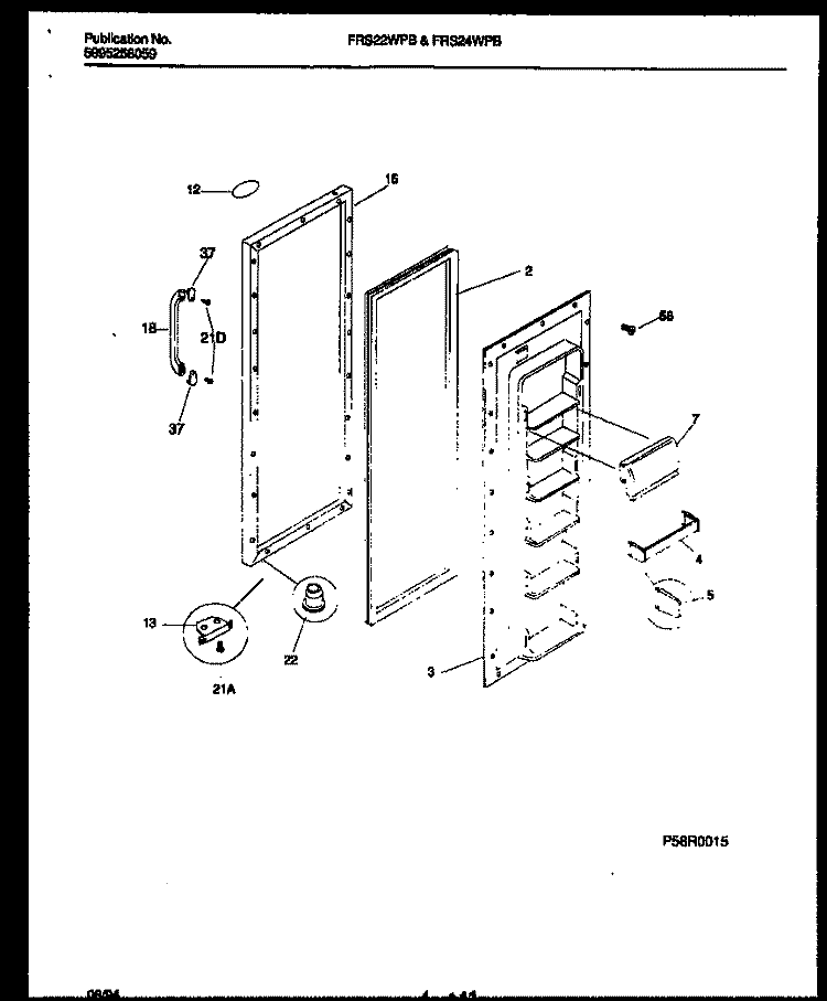 REFRIGERATOR DOOR PARTS Diagram and Parts List for FRS24WPBD0  Frigidaire Refrigerator