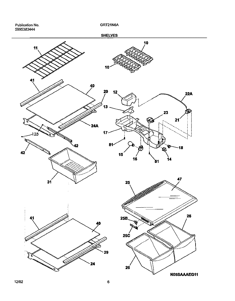 SHELVES Diagram and Parts List for GRT21N6AW5  Gibson Refrigerator