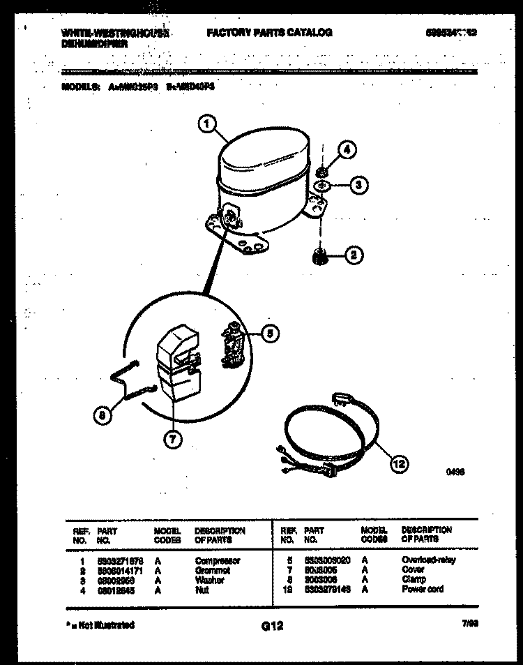 COMPRESSOR PARTS Diagram and Parts List for MED25P3  Frigidaire Dehumidifier