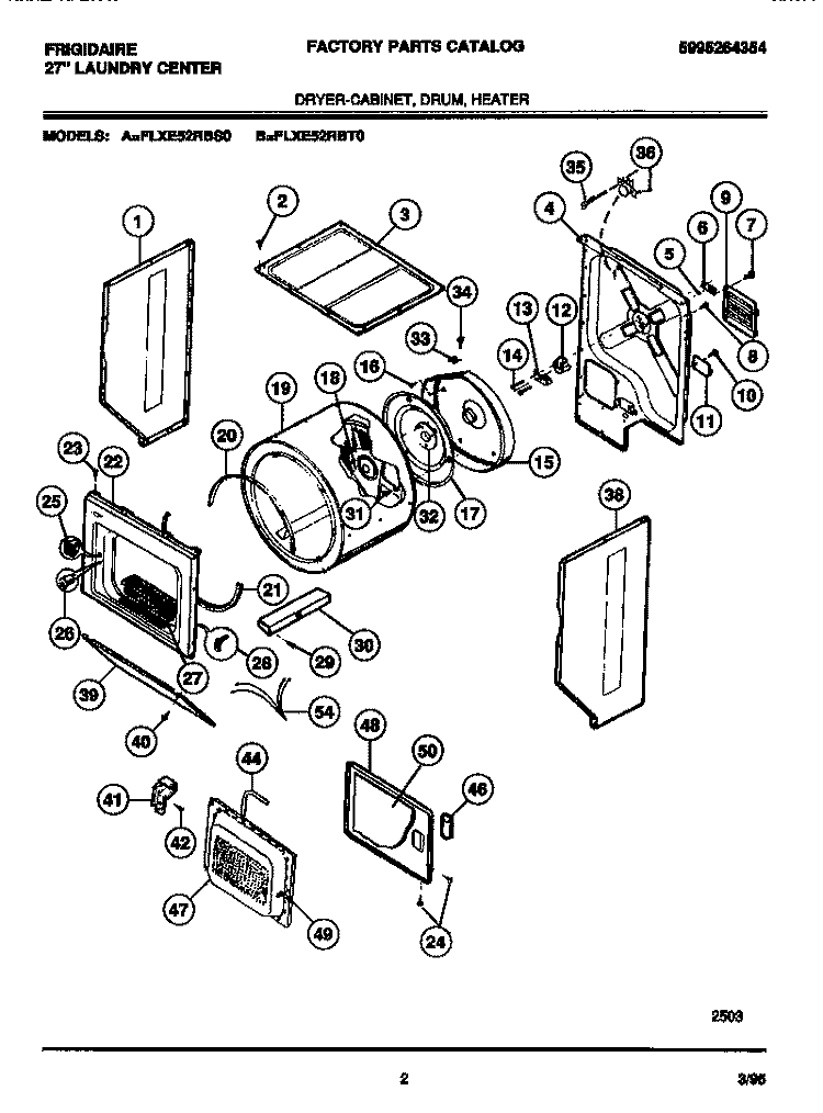 DRYER - CABINET, DRUM, HEATER Diagram and Parts List for FLXE52RBT0  Frigidaire Washer Dryer Combo