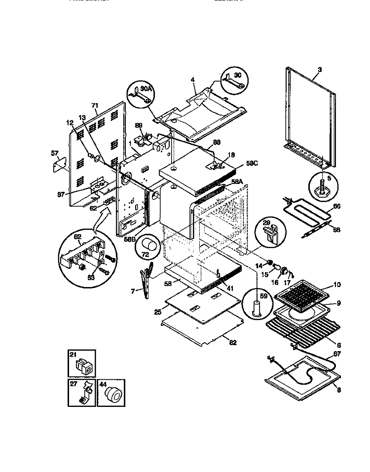 BODY Diagram and Parts List for FEF350SADD  Frigidaire Range