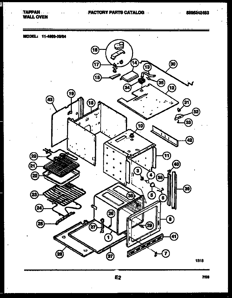 BODY PARTS Diagram and Parts List for 11-4989-00-04  Tappan Wall Oven
