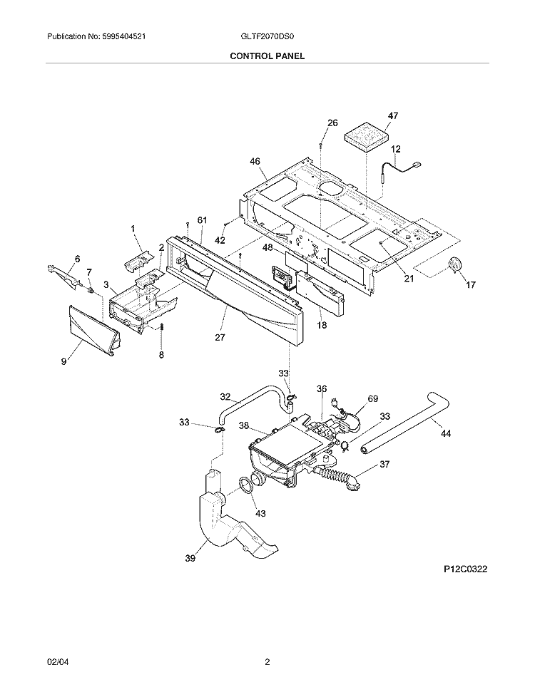 CONTROL PANEL Diagram and Parts List for GLTF2070DS0  Frigidaire Washer