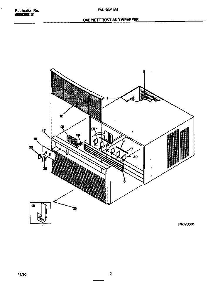 CABINET FRONT AND WRAPPER Diagram and Parts List for FAL103Y1A4  Frigidaire Air Conditioner