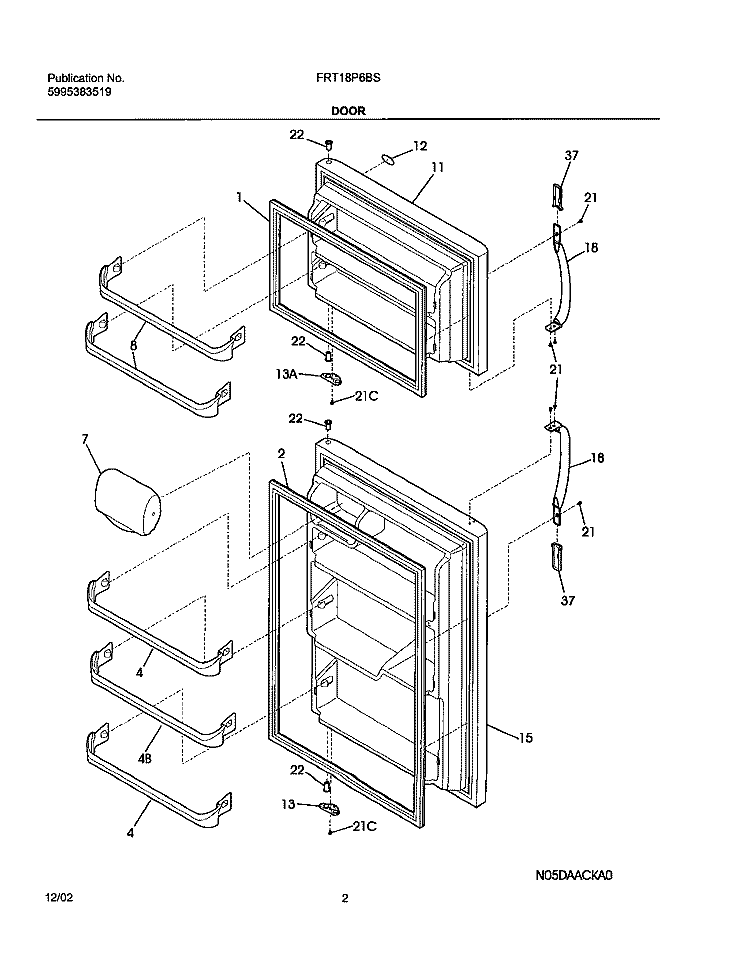 DOOR Diagram and Parts List for FRT18P6BSB0  Frigidaire Refrigerator