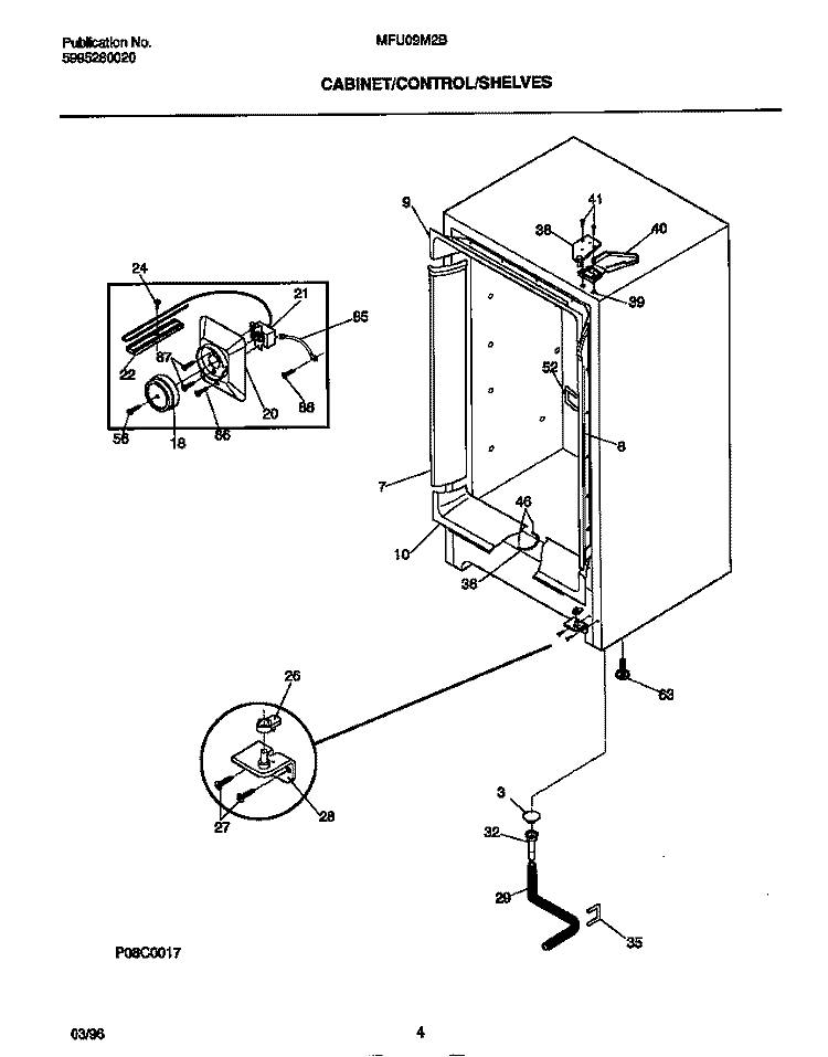 CABINET / CONTROL / SHELVES Diagram and Parts List for MFU09M2BW2  Frigidaire Freezer