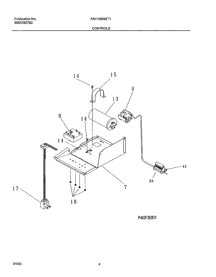 CONTROLS Diagram and Parts List for FAH106M2T1  Frigidaire Air Conditioner