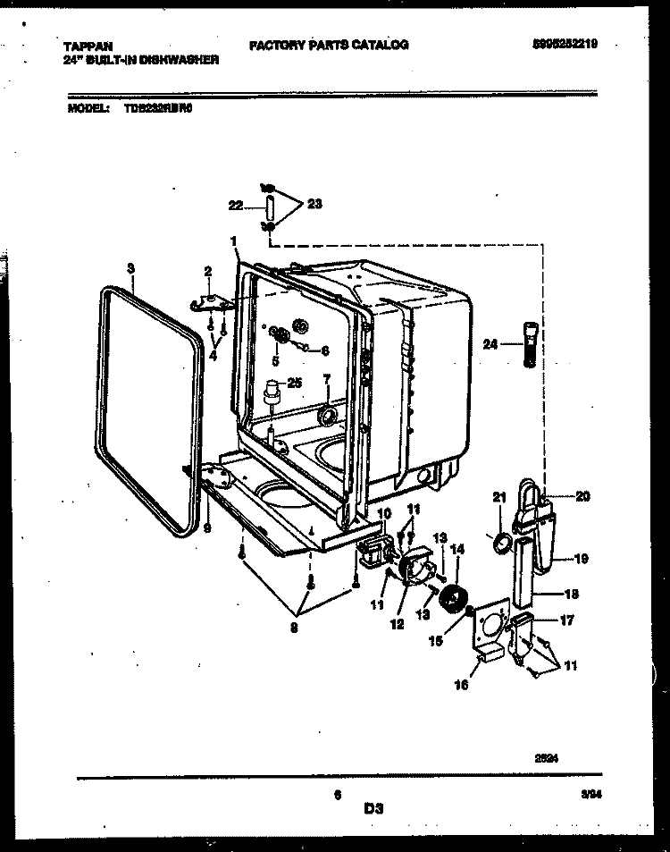 TUB AND FRAME PARTS Diagram and Parts List for TDB232RBR0  Tappan Dishwasher