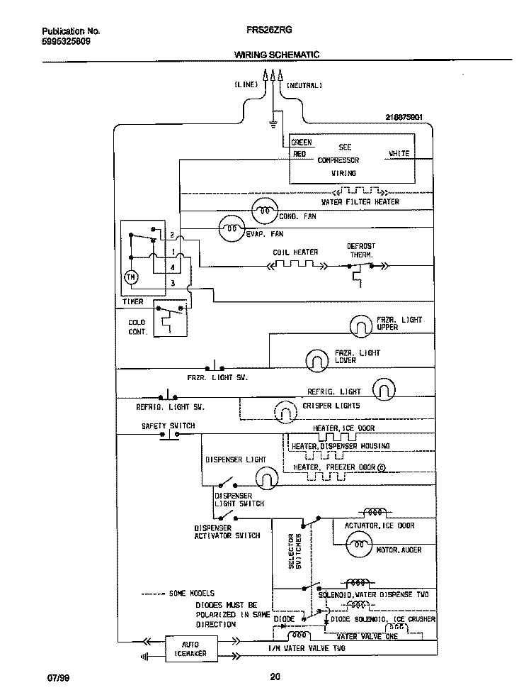 WIRING DIAGRAM Diagram and Parts List for FRS26ZRGB8  Frigidaire Refrigerator
