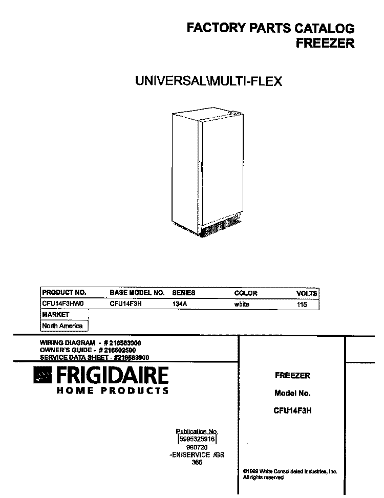 COVER Diagram and Parts List for CFU14F3HW0  Frigidaire Freezer
