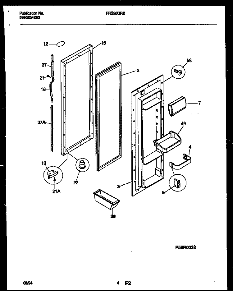REFRIGERATOR DOOR PARTS Diagram and Parts List for FRS20QRBW0  Frigidaire Refrigerator