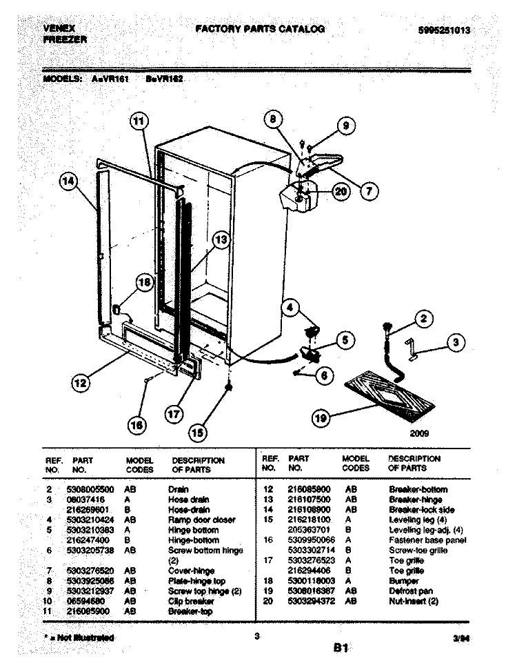 CABINET Diagram and Parts List for VR162  Frigidaire Freezer
