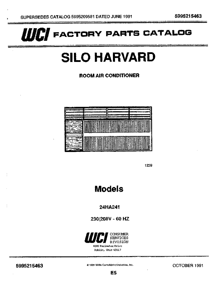 COVER Diagram and Parts List for 24HA241  Frigidaire Air Conditioner