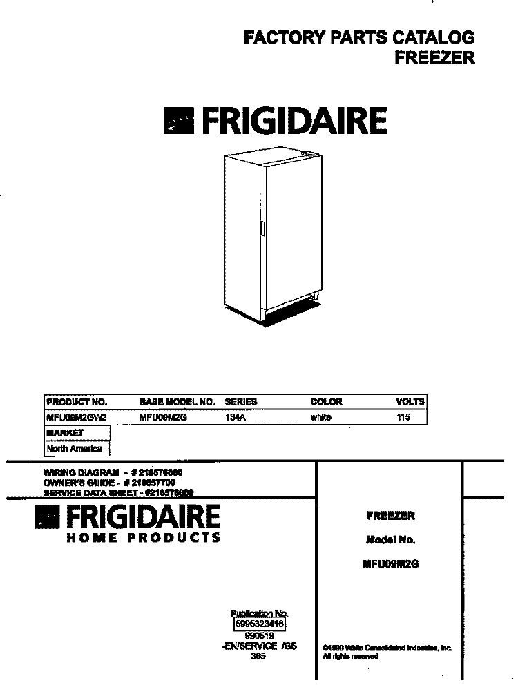 COVER Diagram and Parts List for MFU09M2GW2  Frigidaire Freezer