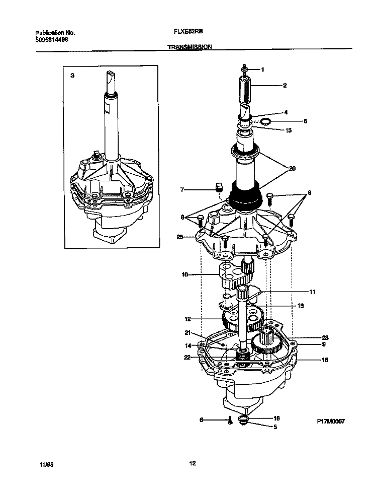 P17M0007 TRANSMISSION Diagram and Parts List for FLXE52RBT8  Frigidaire Washer Dryer Combo