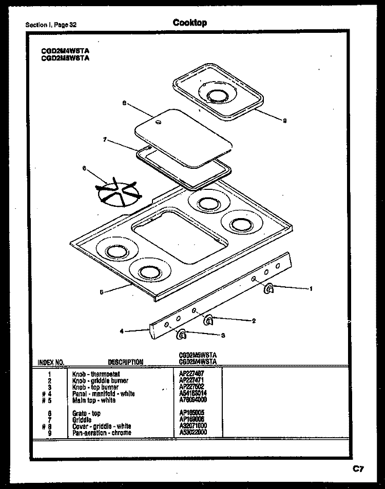 COOKTOP Diagram and Parts List for CGC1M2WSTA  Gibson Range