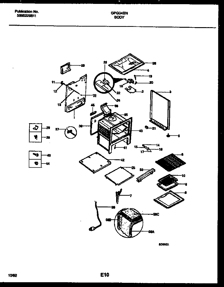 BODY PARTS Diagram and Parts List for GPG34BNL6  Frigidaire Range