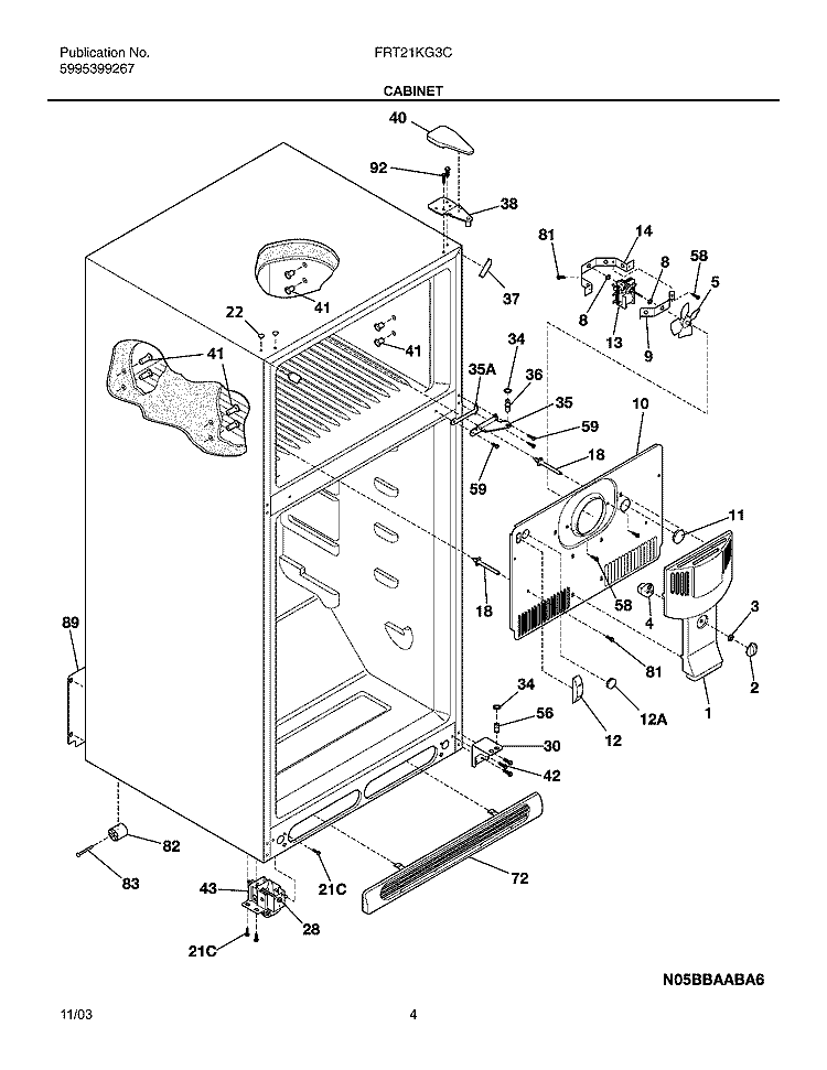 CABINET Diagram and Parts List for FRT21KG3CW2  Frigidaire Refrigerator