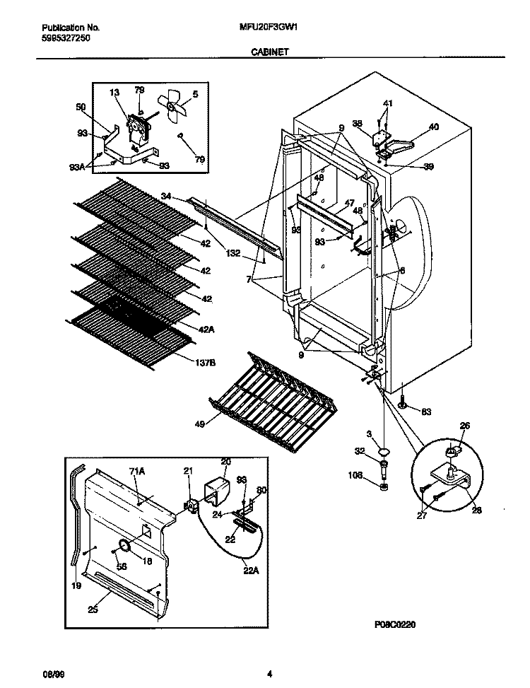 CABINET Diagram and Parts List for MFU20F3GW1  Frigidaire Freezer