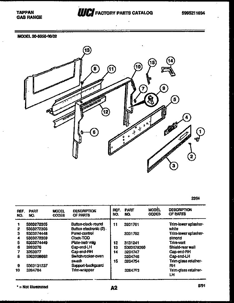 BACKGUARD Diagram and Parts List for 30-3350-00-02  Tappan Range