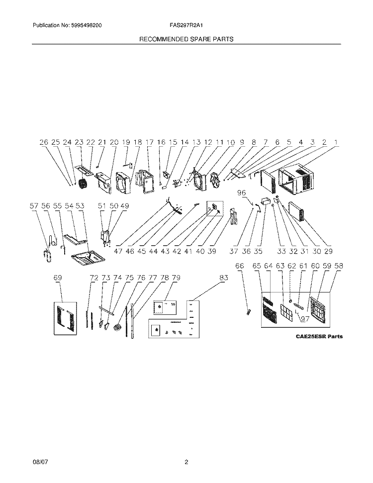 REPLACEMENT PARTS Diagram and Parts List for FAS297R2A1  Frigidaire Air Conditioner