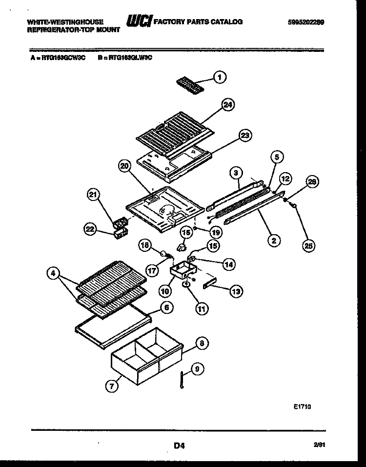 SHELVES AND SUPPORTS Diagram and Parts List for RTG163GCH3C  Frigidaire Refrigerator