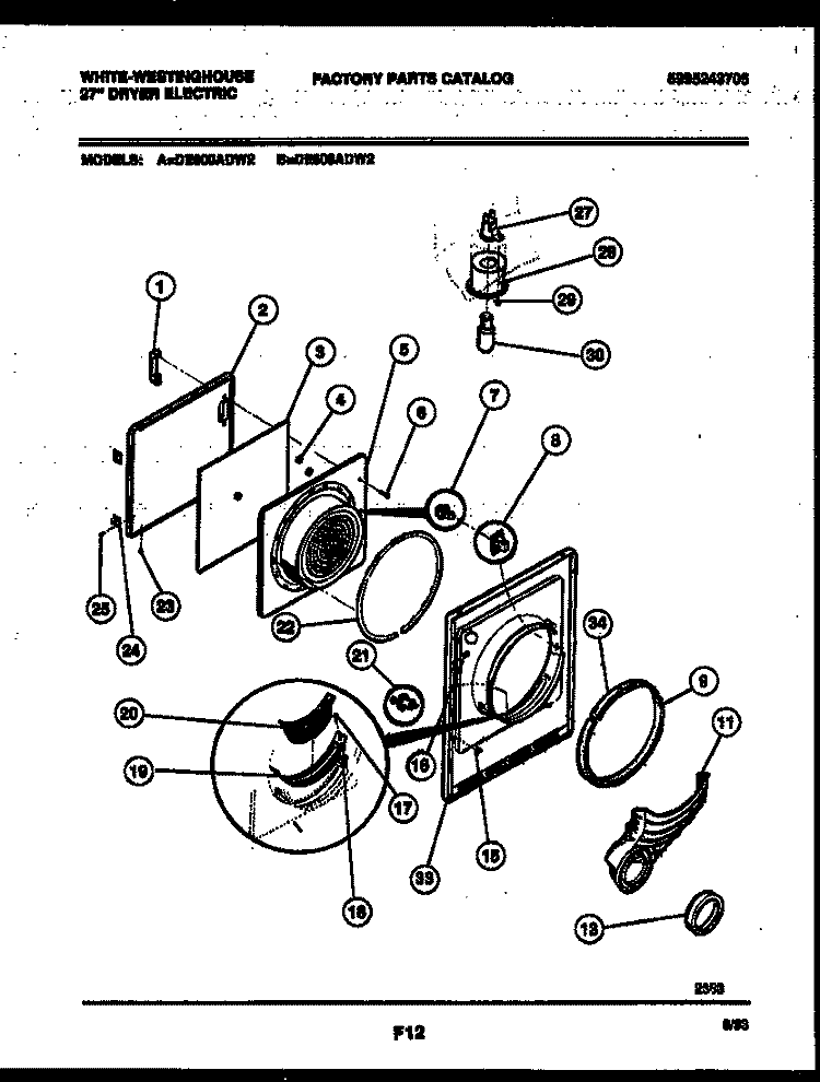 DOOR PARTS Diagram and Parts List for DE600ADW2  Frigidaire Dryer