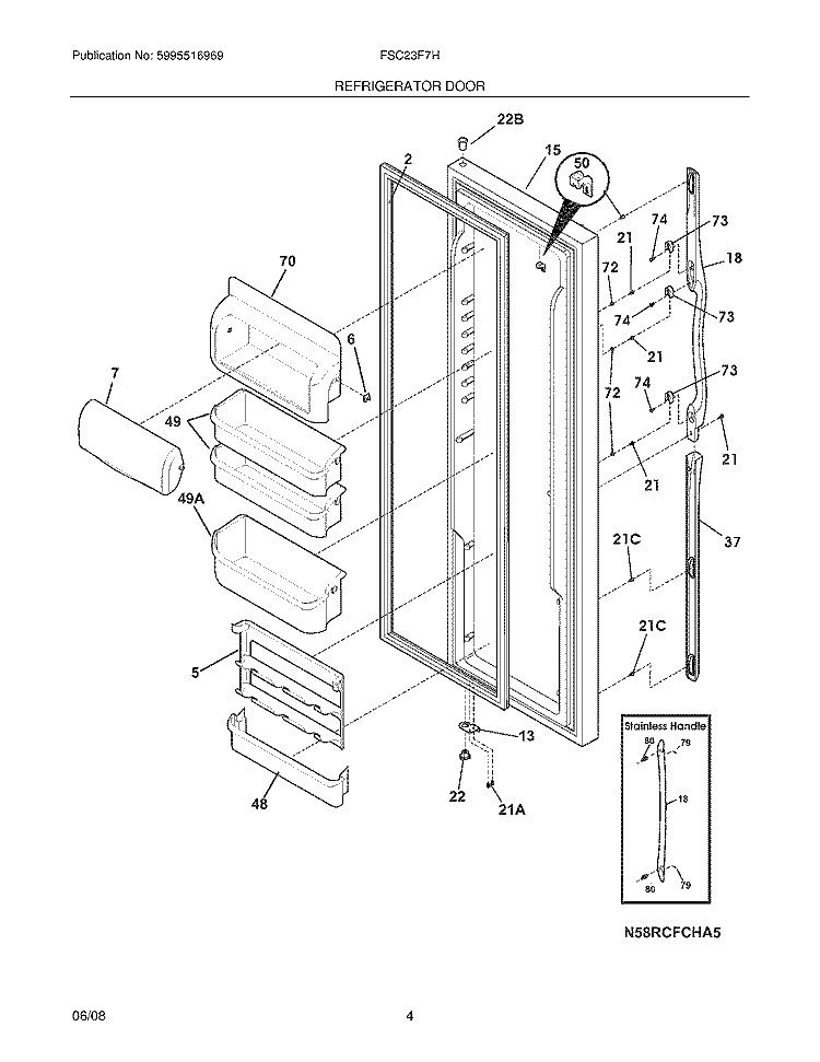 REFRIGERATOR DOOR Diagram and Parts List for FSC23F7HB8  Frigidaire Refrigerator