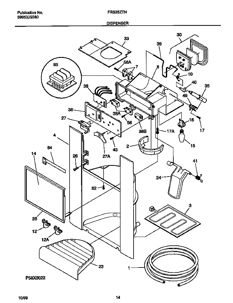 ICE DISPENSER Diagram and Parts List for FRS26ZTHB2  Frigidaire Refrigerator
