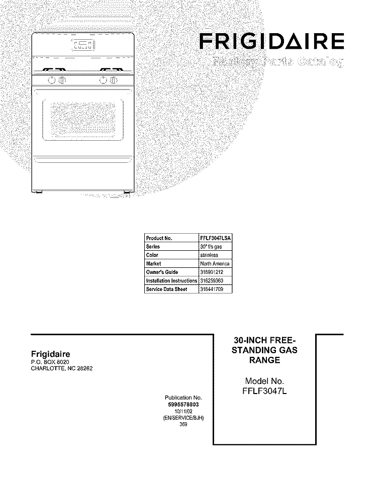COVER Diagram and Parts List for FFLF3047LSA  Frigidaire Range
