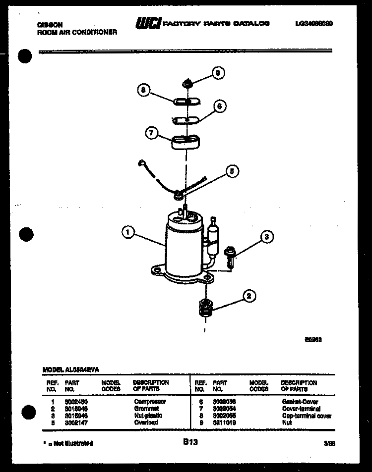 COMPRESSOR PARTS Diagram and Parts List for AL05A4EVA  Gibson Air Conditioner
