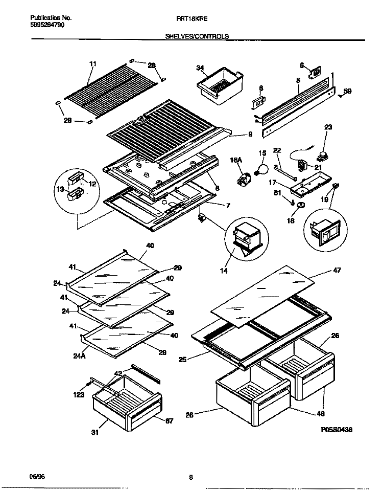 SHELVES / CONTROLS Diagram and Parts List for FRT18KRED0  Frigidaire Refrigerator