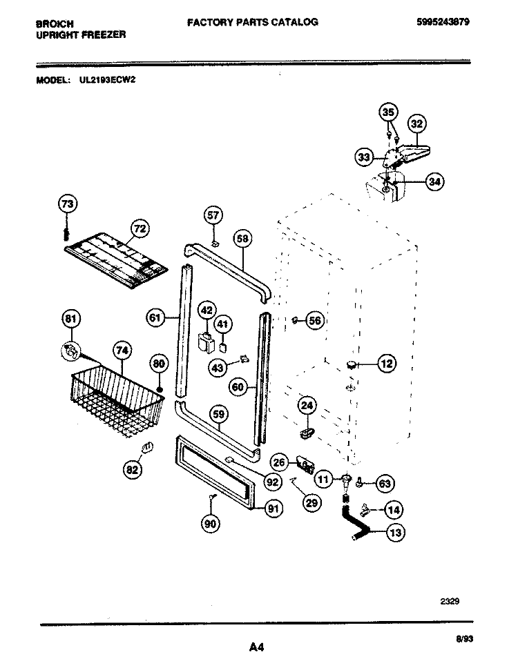 CABINET Diagram and Parts List for UL2193ECW2  Electrolux Freezer