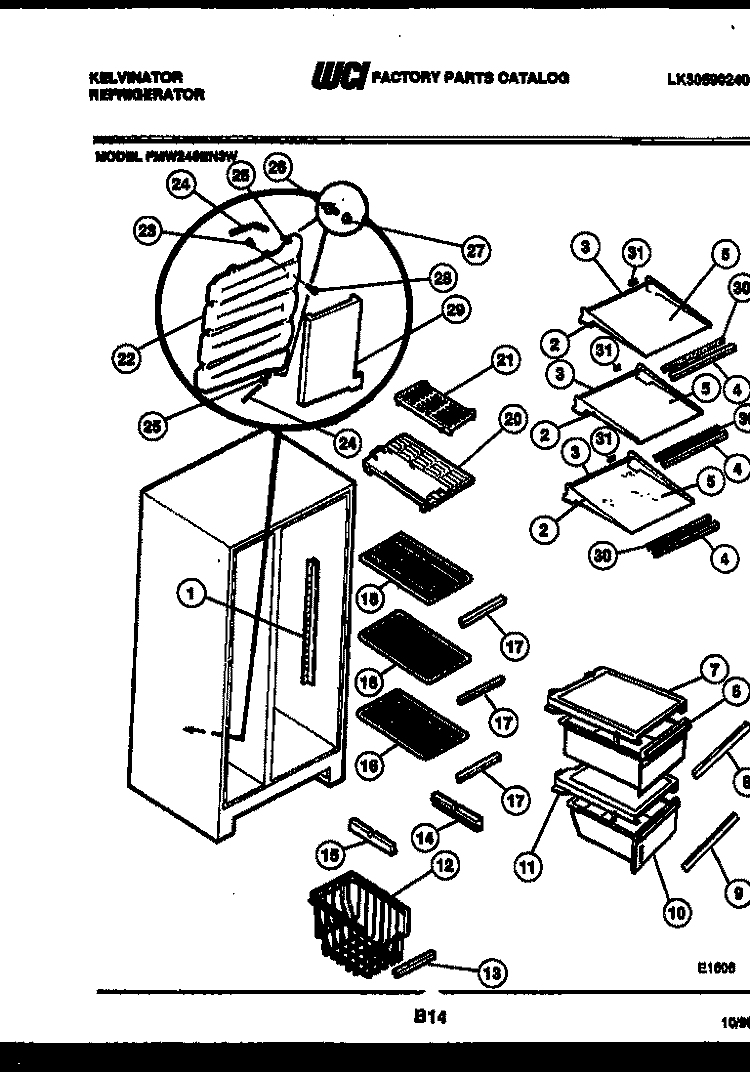 SHELVES AND SUPPORTS Diagram and Parts List for FMW240EN3D  Kelvinator Refrigerator