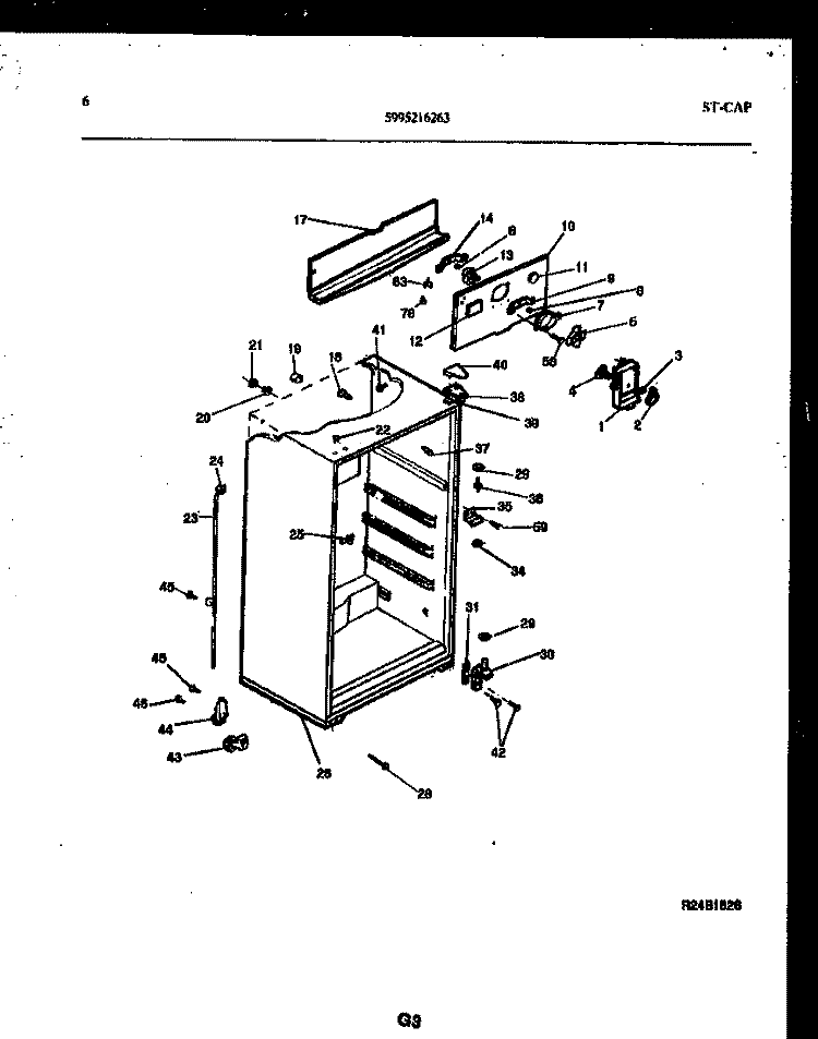 CABINET PARTS Diagram and Parts List for RT19F5WX3B  Gibson Refrigerator