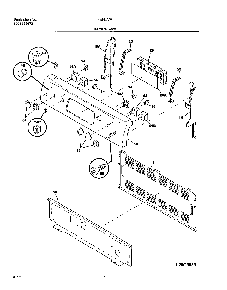 BACKGUARD Diagram and Parts List for FEFL77ABG  Frigidaire Range