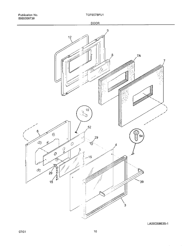 DOOR Diagram and Parts List for TGF657BFU1  Tappan Range