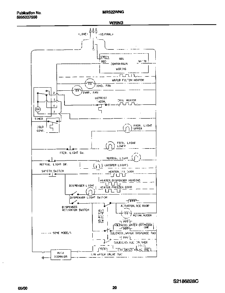 WIRING DIAGRAM Diagram and Parts List for MRS22WNGD0  Frigidaire Refrigerator