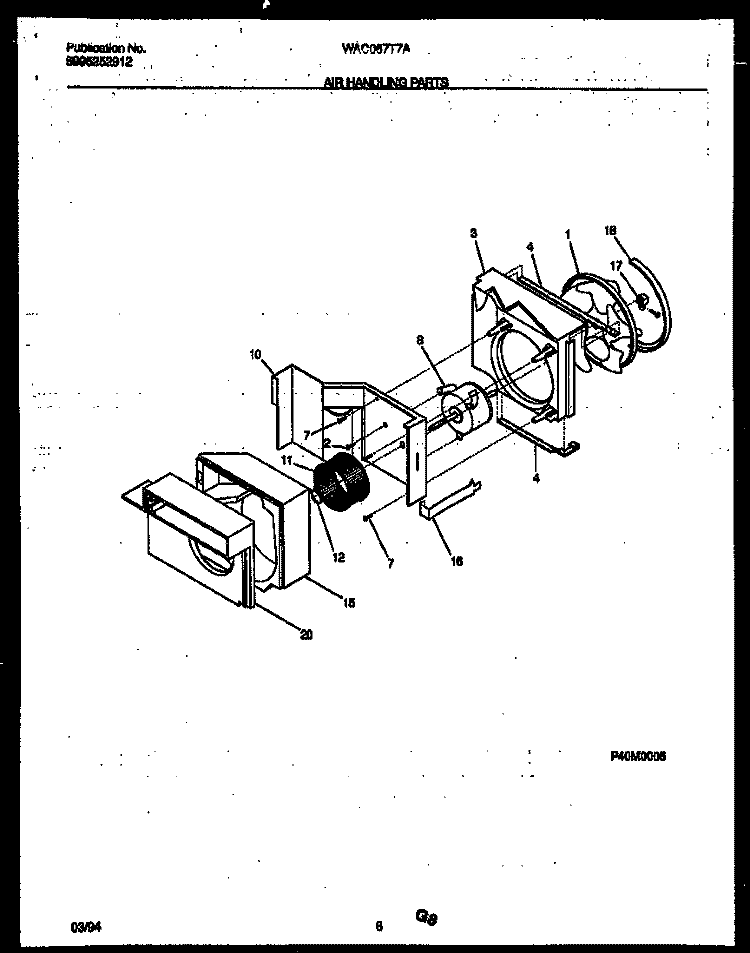 AIR HANDLING PARTS Diagram and Parts List for WAC067T7A1  Frigidaire Air Conditioner