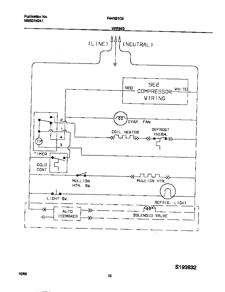 WIRING DIAGRAM Diagram and Parts List for F44N21CED4  Frigidaire Refrigerator