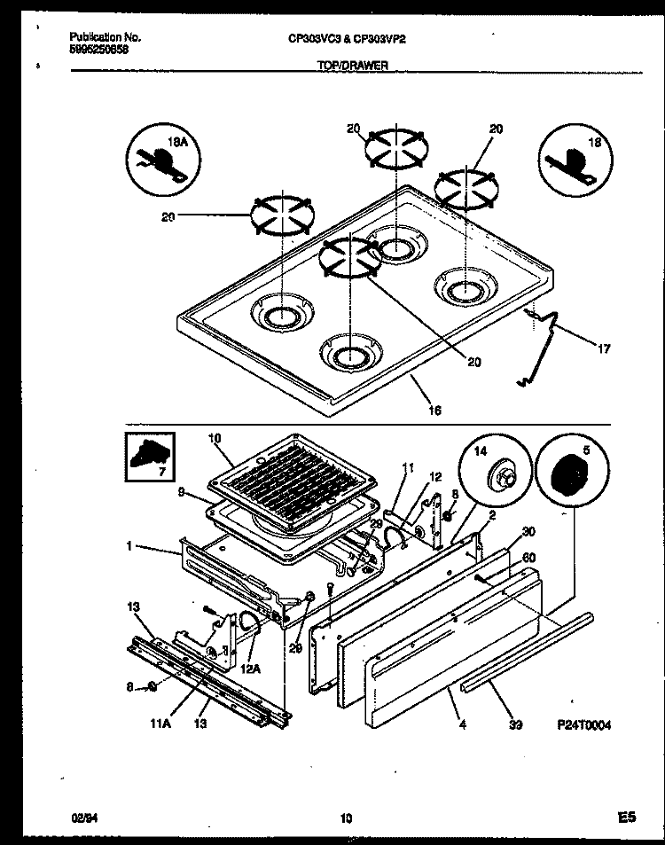 COOKTOP AND BROILER DRAWER PARTS Diagram and Parts List for CP303VP2D4  Frigidaire Range