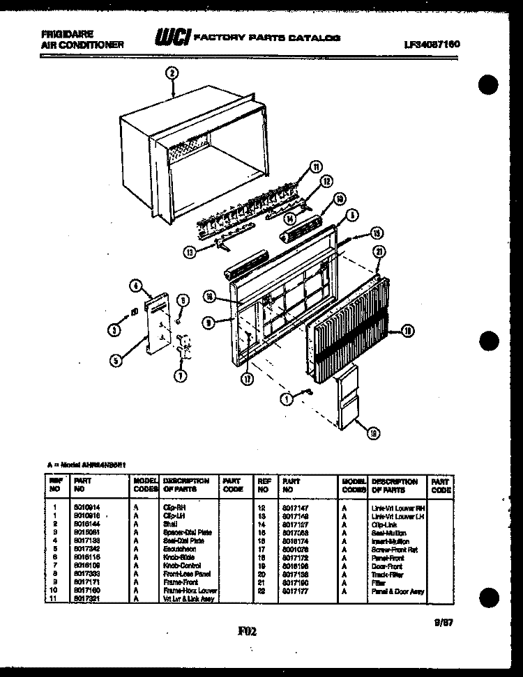 CABINET PARTS Diagram and Parts List for AHR24NS5E1  Frigidaire Air Conditioner