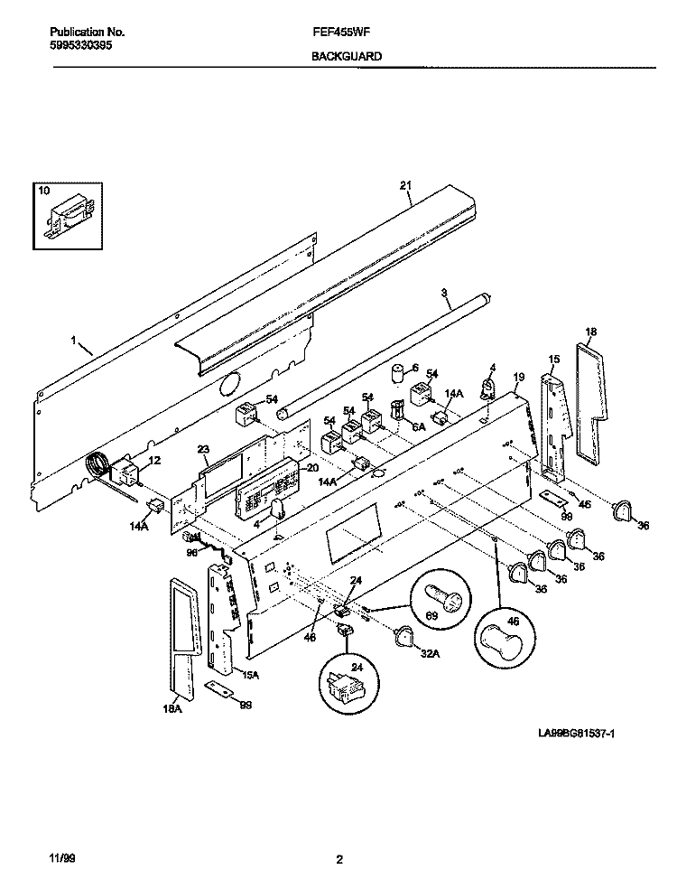 BACKGUARD Diagram and Parts List for FEF455WFBE  Frigidaire Range